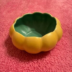 Red Wing Pottery USA Console Bowl Woodland Green Yellow 276 Vintage MCM